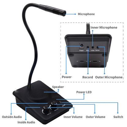 DAYTECH WI09 Two-Way Window Intercom System Glass Barrier PA Speaker and Microphone with Adjustable Volume for Bank, Office, Hospital, Clinic, Pharmacy, Restaurant, Cafe, Coffee Shop, Ticketing, Information Desk Counter