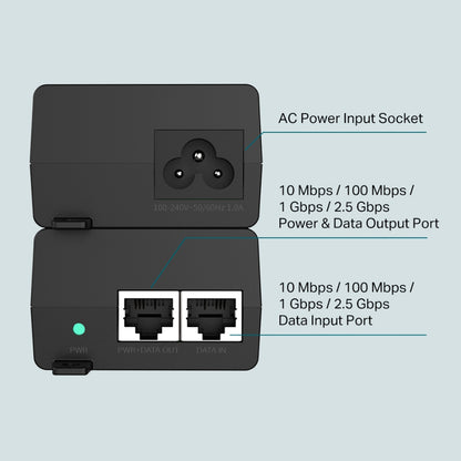 TP-Link OMADA 2 Port 2.5G PoE+ Ethernet Network Injector with Integrated Power Supply, Wall Mountable and Plug & Play for Networking | POE260S
