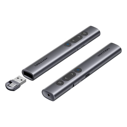 Vention Rechargeable Wireless Powerpoint Presenter Clicker with Green Laser Pointer, Magnetic USB-A / USB-C Receiver, 100M Laser Range, 2.4Ghz Transmission, One-Click Hyperlink Access & Black Screen Mode, Real-Time Battery Monitoring