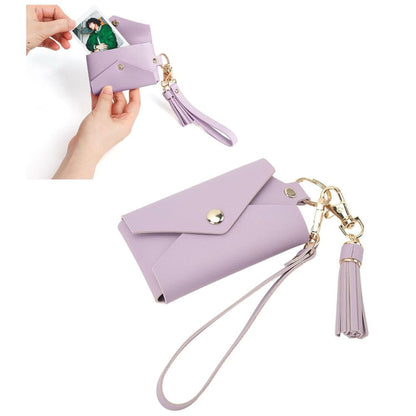 [CLEARANCE] Pikxi Mini Snap Button Tassel Leather Wallet for Instax Mini Film & Card Holder with Wrist Loop - Purple
