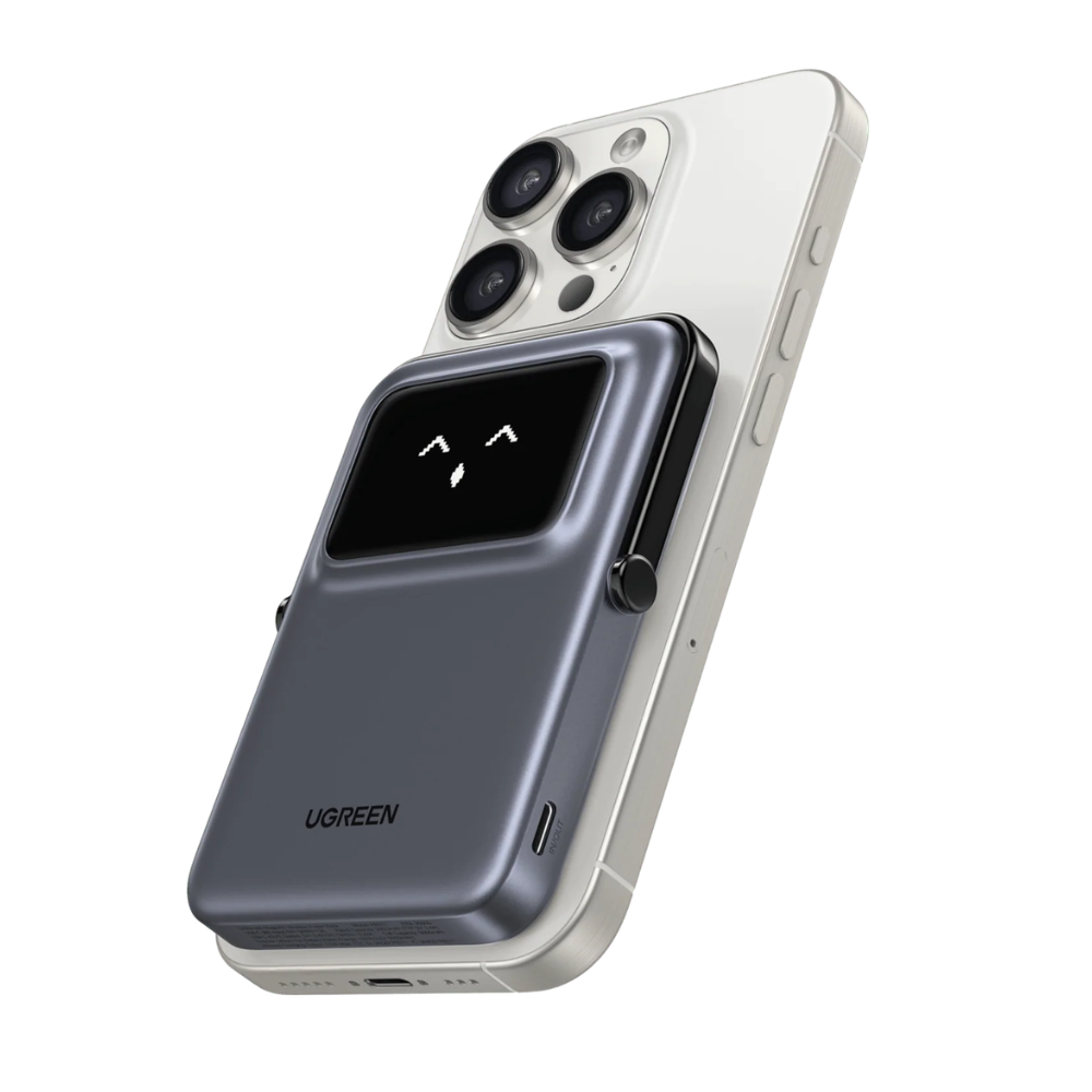 UGREEN Uno 5000mAh Magnetic Wireless Power Bank, 7.5W Wireless, 20W USB-C PD, TFT Display | PB571