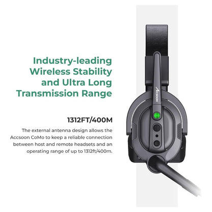 Accsoon CoMo HOST / REMOTE Wireless Intercom Over Ear Headset with Flip-to-Mute Interchangeable Microphone w/ 1300ft Max Operatiol Range, 2320mAh 10Hrs Battery Life, Multi Remote / Slave Links for Audio and Studio Production Equipment