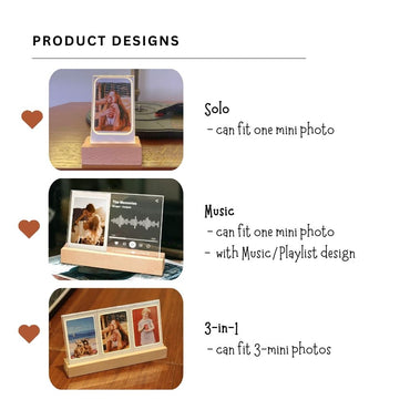 [CLEARANCE] Pikxi Wooden Tabletop LED Photo Frame Display for Fujifilm Instax Mini Photo Film | Music