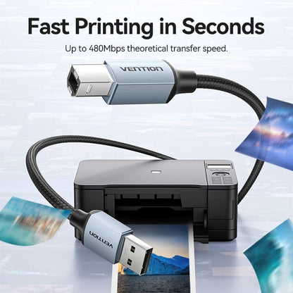 Vention USB 2.0 Male to B Male Printer Cable Gray Aluminum Alloy With All-in-One Devices, Printers, Scanners, Fax (CTT)