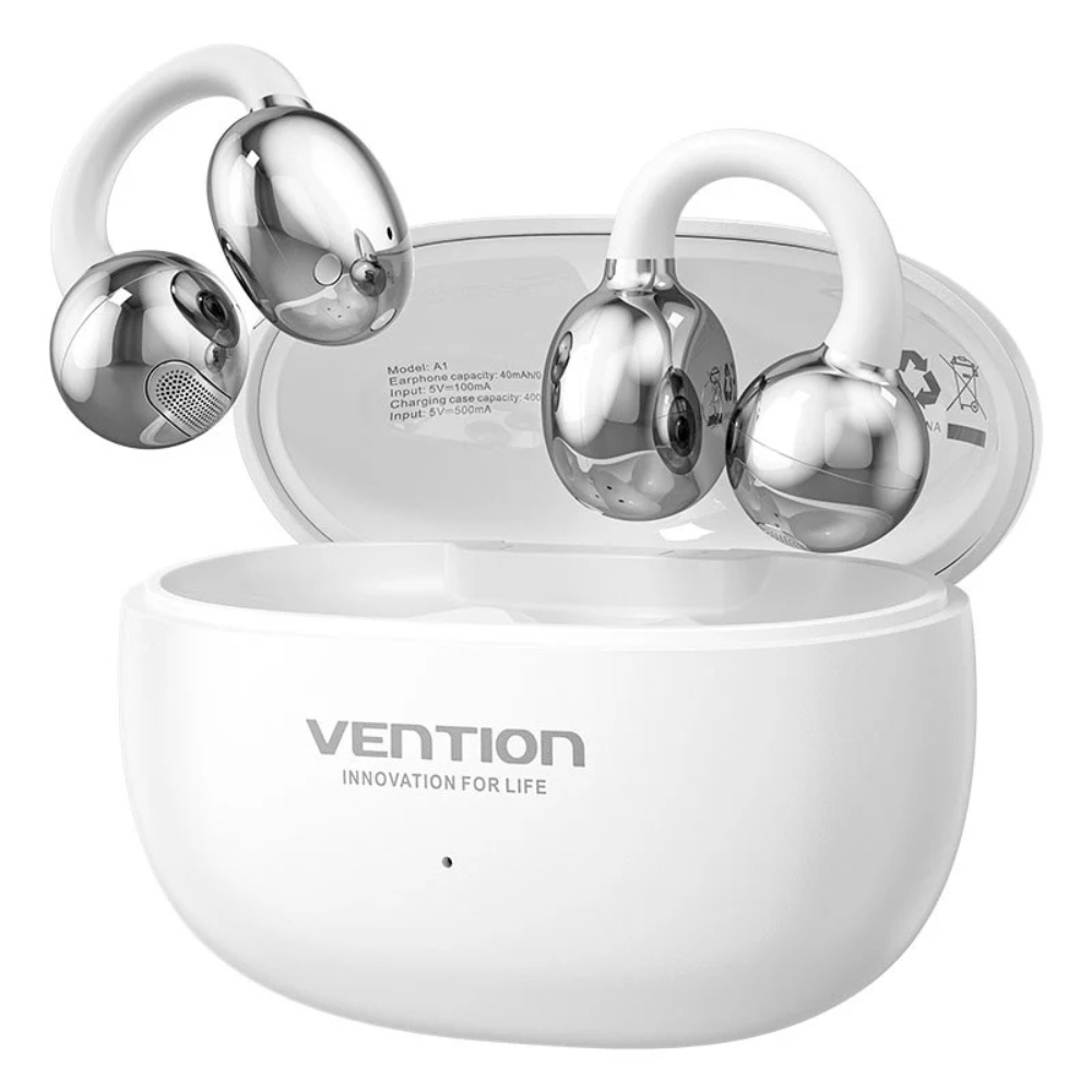 Vention ECHO Clip A1 Open Ear Bluetooth 5.4 Headphones with 12mm Dynamic Driver, Noise Cancellation, Waterproof, 10M Range, 25-Hours Battery Life, Touch Controls and USB-C Charging Cable - Black, Purple, White