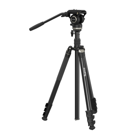 SmallRig CT-210 Aluminum Camera Video Tripod Kit - Snap-On Type Quick Release Fluid Head, Reversible Center Column, 192cm Max Height, 6kg Load Capacity, 4-Section Legs, 360° Panning & 90°/-65° Tilting, Monopod Configuration | 4475