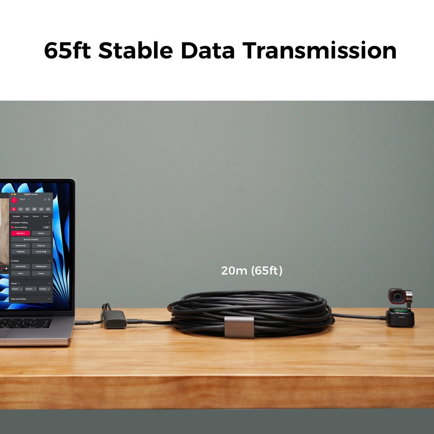 OBSBOT 5 / 20-Meters USB Type-A to Type-C Male Right Angled Data & Power Cable with Ultra HD 4K High Transmission Speed for Tiny, Meet, Tail PTZ Streaming Cameras and Webcams