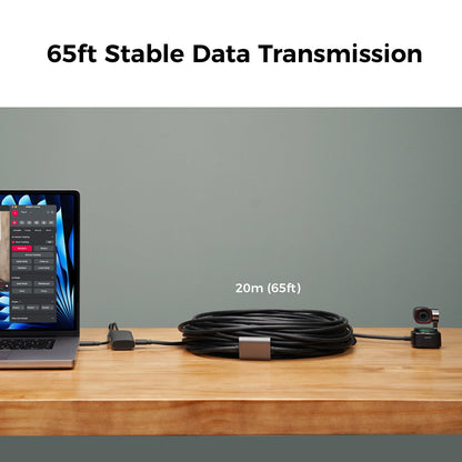 OBSBOT 5 / 20-Meters USB Type-A to Type-C Male Right Angled Data & Power Cable with Ultra HD 4K High Transmission Speed for Tiny, Meet, Tail PTZ Streaming Cameras and Webcams