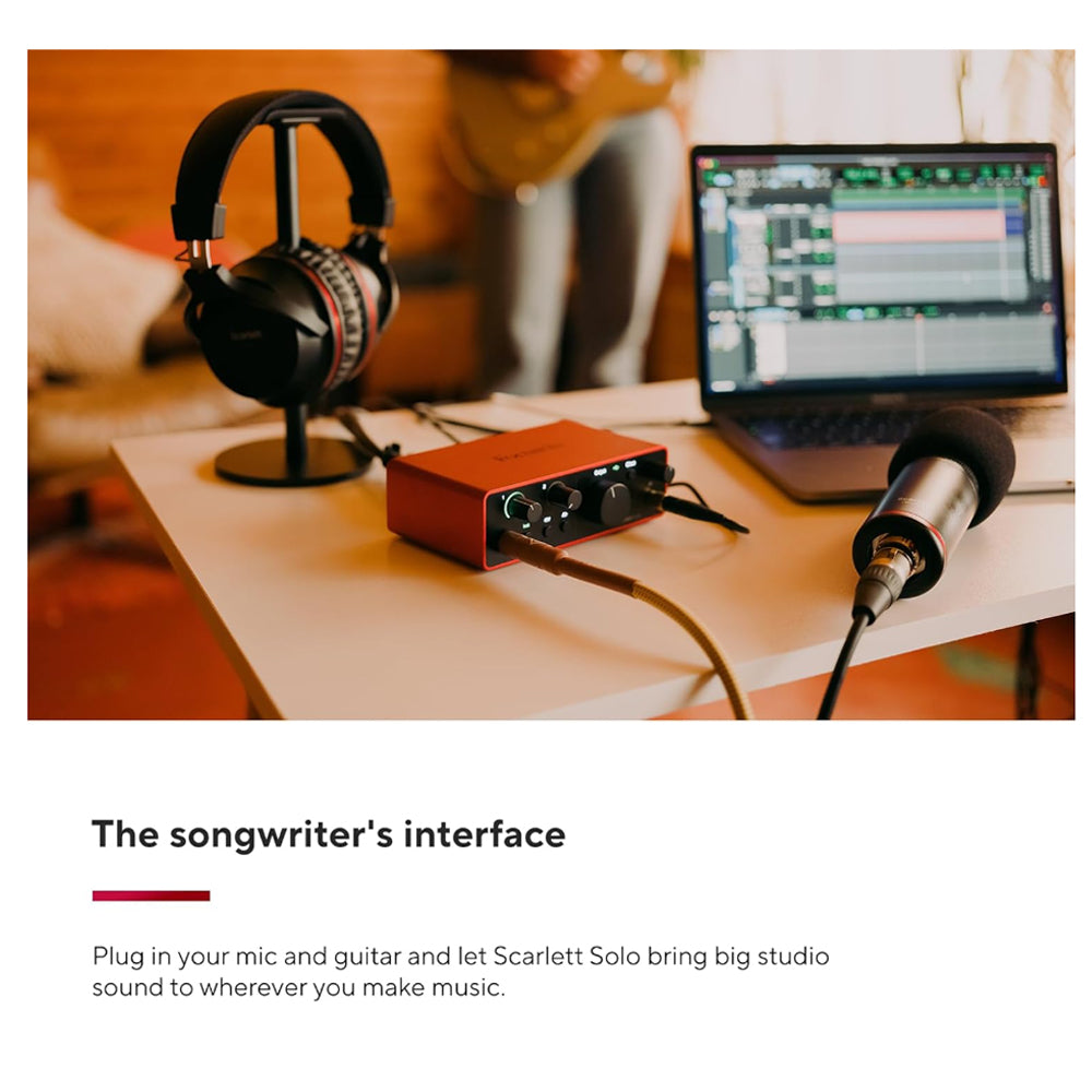 Focusrite Scarlett Solo 4th Generation 2 in / 2 Out USB Type-C Audio Interface with XLR Mic Preamp, Headphone, 1/4" Line & Hi-Z Inputs with Air Mode, Virtual Loopback Function and Software Expansion Bundle