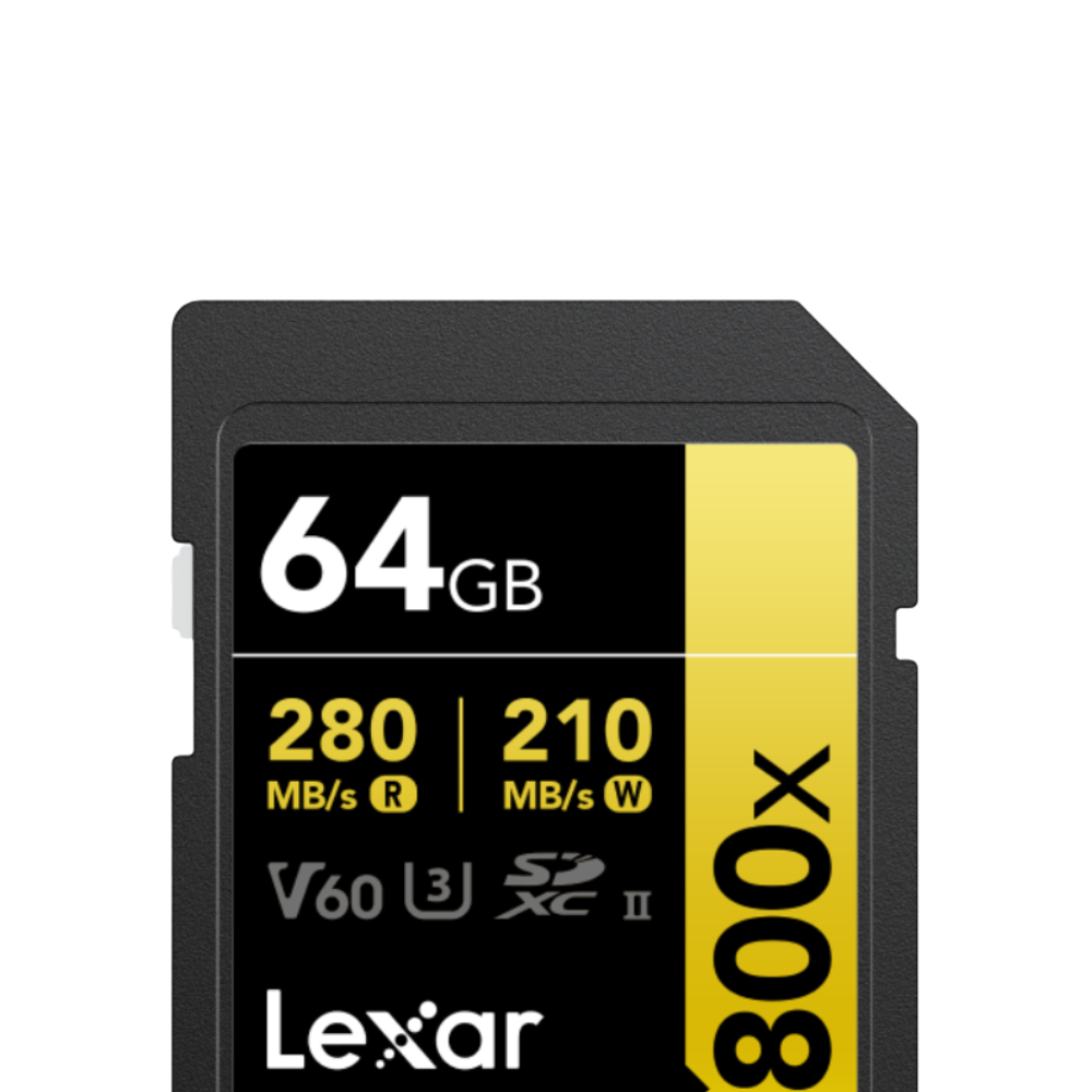 Lexar Professional 1800x SDXC V60 U3 UHS-II GOLD Series Memory Card Up to 280MB/s Read, 210MB/s Write | 64GB / 128GB