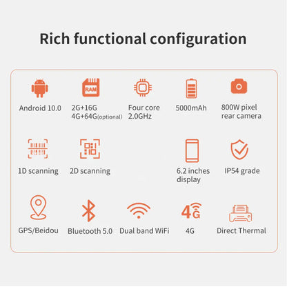 LogicOwl 1D 2D Portable PDA POS Terminal Scanner and Thermal Printer with 2350mAh Battery, 4G GPS, Dual Band WIFI and Bluetooth Connection, 8MP Camera,  6.2 Display, IP54 Grade for Point of Sale and Cashier | OJ-H3