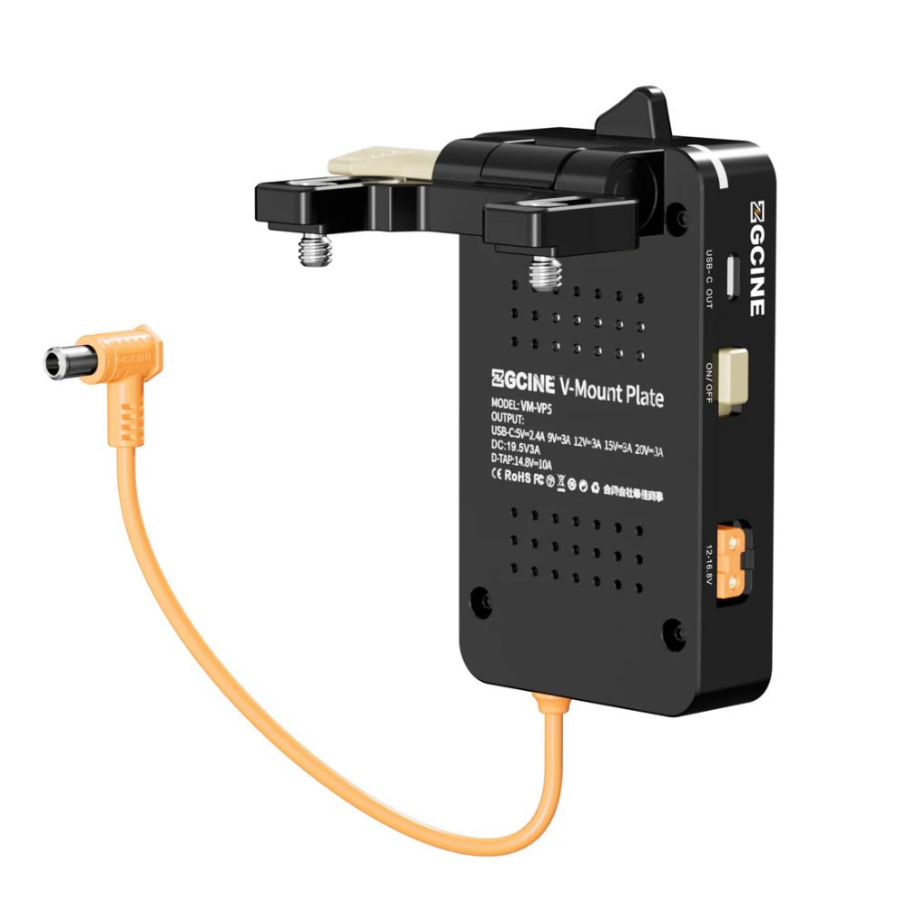 ZGCINE VM-VP5 V-Mount Battery Plate for Sony FX6 Camera with Regulated 19.5V Output, BPU Hot Swap, 1 USB-C, 3 D-Tap Ports, 180 Degrees Rotating Bracket, PD Fast Charging and 19.5V Power Cable