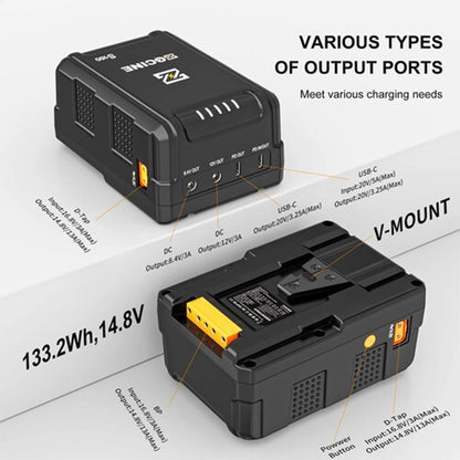 ZGCINE ZG-S150 133Wh / ZG-S95 95Wh V-Mount Battery with Dual USB-C PD Ports 100W Fast Charging, 2 D-Tap and Barrel DC Outputs, 5-Level LED Indicator, Compact Power Hub for Mobile Phones, Cameras, LED Lights, Monitors and Video Production
