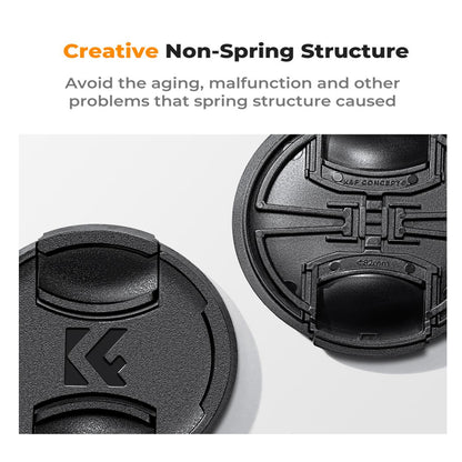 K&F Concept Sp-On Center Pinch Camera Lens Cap with Wrist Strap & Microfiber Cleaning Cloths for FUJIFILM Sony Canon Nikon Panasonic Lumix Olympus OM SYSTEM - Available in 49mm 52mm 55mm 58mm 62mm 67mm 72mm 77mm 82mm