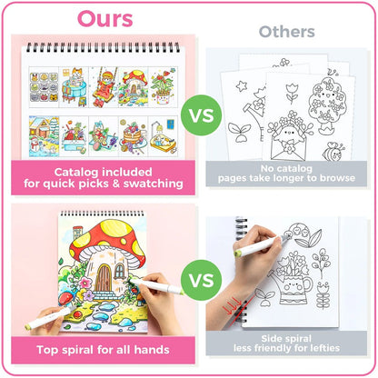 Ohuhu Double Sided Bleed Proof Coloring Book Pad with 20 Pages 40 Designs Top Spiral for Arts Crafts Kids Color Sketch