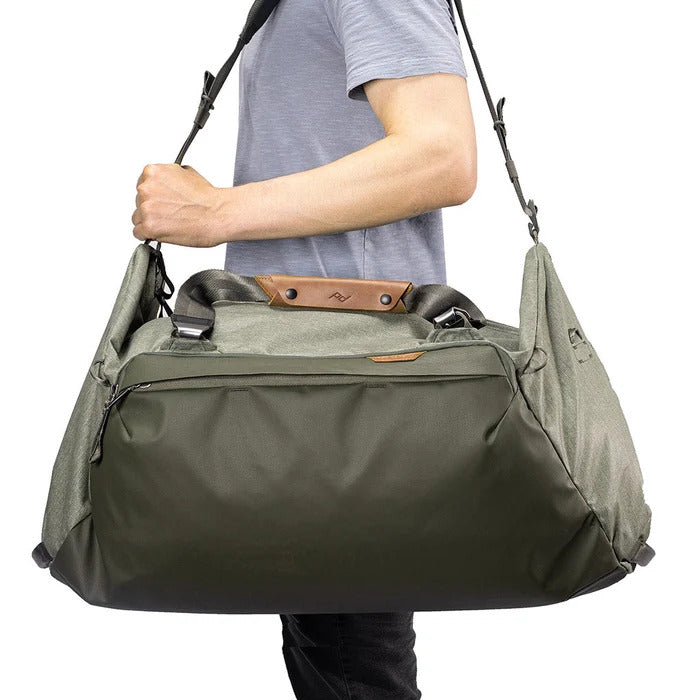 Peak Design 65L Travel Duffel Weatherproof Bag with Padded Straps, 6 Total Pockets | Sage