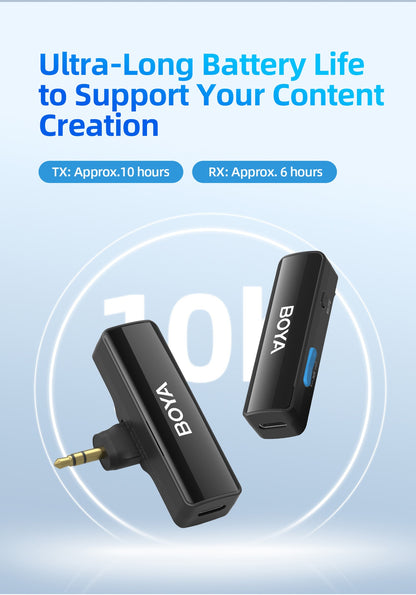 BOYA Boyalink A1 / A2 Multicompatible 2.4GHz Wireless Omnidirectional Microphone System w/ USB Type-C, Lightning, 3.5mm TRS Connectors, Bypass Charging, Noise Reduction, Gain Control, Mono / Stereo, 100M Max Range for Vlogging, Interviews