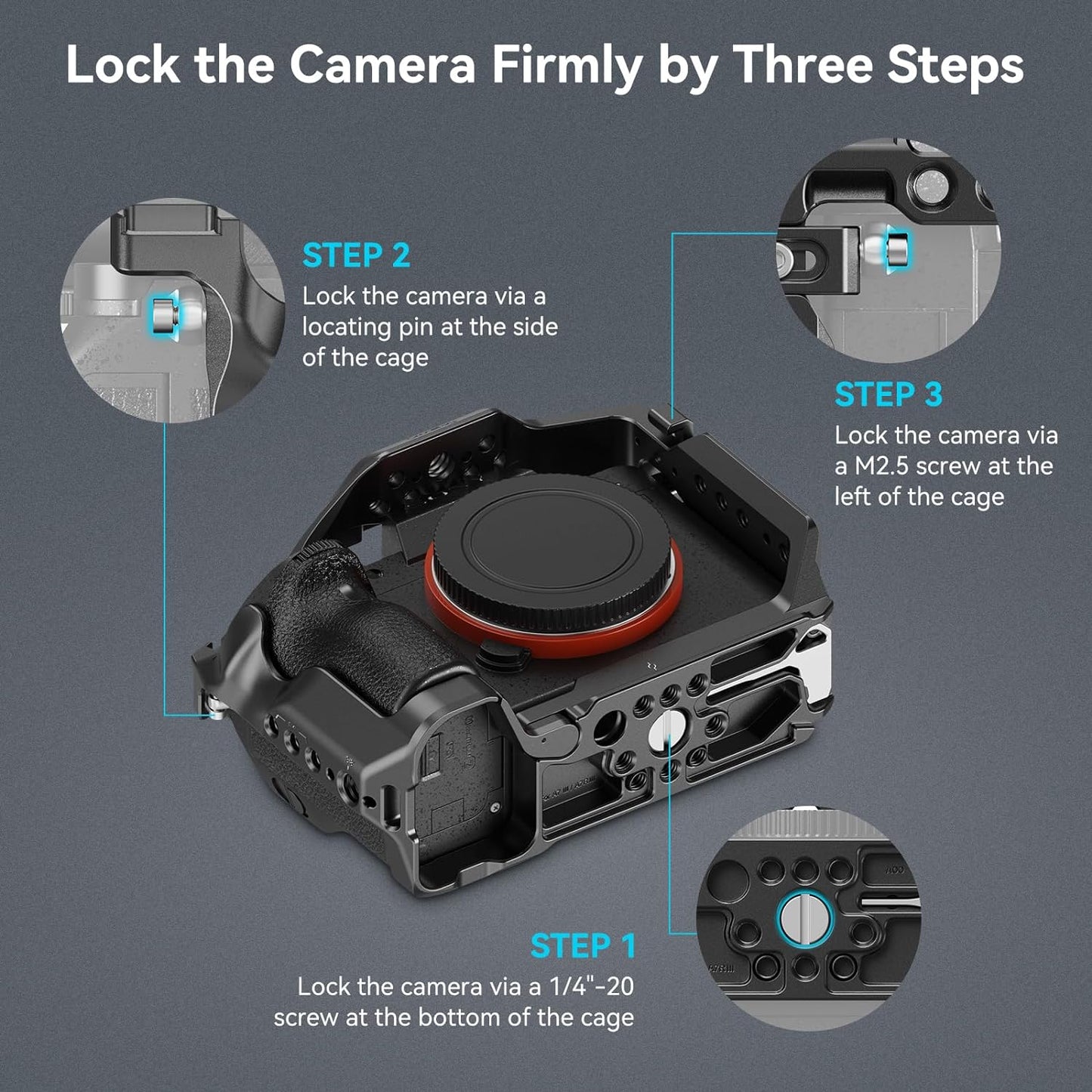 SmallRig Aluminum Full Camera Cage Kit for Sony a7 III & a7R III Full-Frame Mirrorless Cameras with Top Handle, HDMI Cable Clamp, 1/4"-20 Threaded Holes, ARRI 3/8" -16 Locating Holes, Cold Shoe Mount, NATO Rail, QD Socket Support | 4198