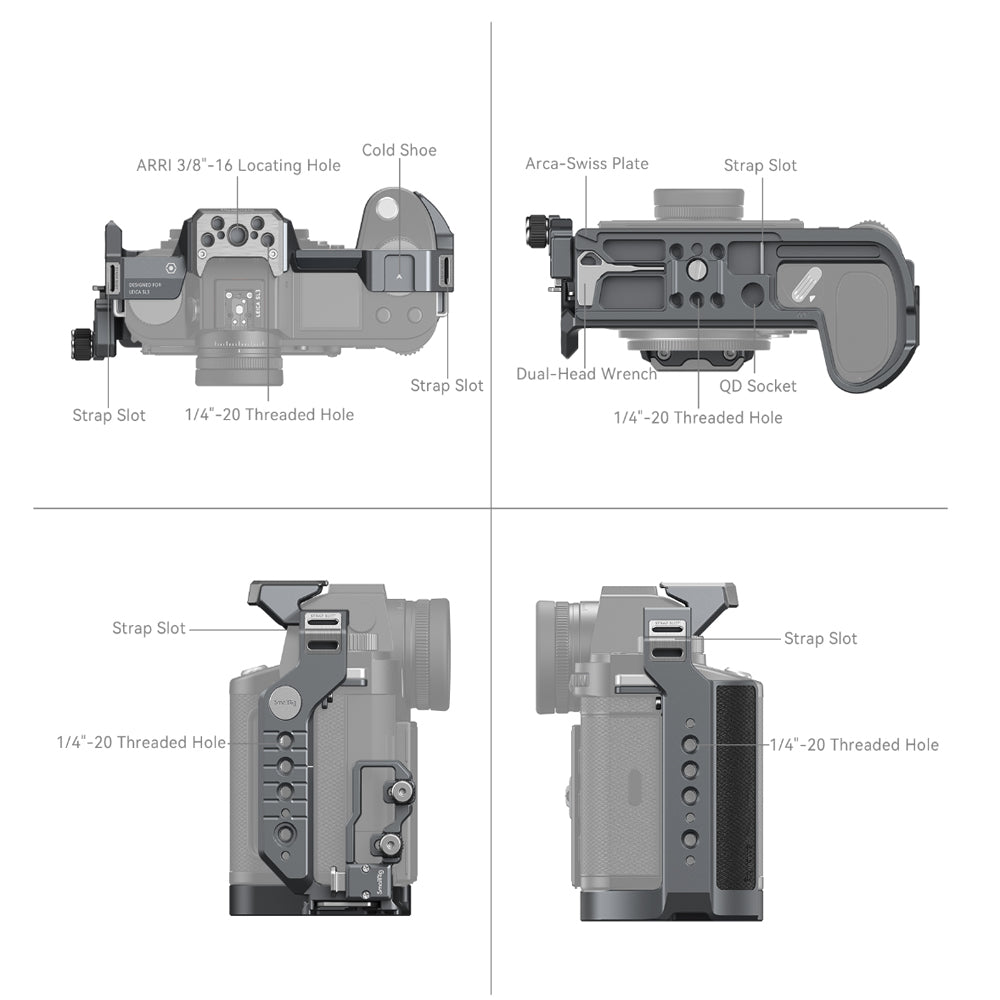 SmallRig Aluminum Titanium Camera Cage Kit for Leica SL3 with Arca-Type Quick Release Baseplate, HDMI Cable Clamp, Cold Shoe Mount, NATO Rail, QD Socket, and Multiple 1/4"-20 Threaded and ARRI 3/8"-16 Locating Holes 4510