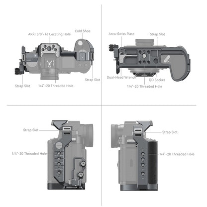 SmallRig Aluminum Titanium Camera Cage Kit for Leica SL3 with Arca-Type Quick Release Baseplate, HDMI Cable Clamp, Cold Shoe Mount, TO Rail, QD Socket, and Multiple 1/4"-20 Threaded and ARRI 3/8"-16 Locating Holes 4510