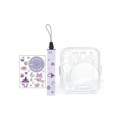 Pikxi Fujifilm Instax Mini 13 Transparent Clear Camera Case w/ Photo Pocket, Strap, & Stickers