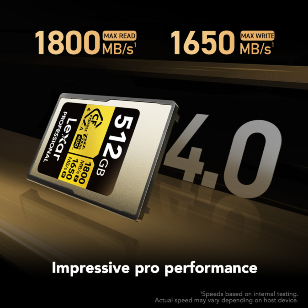 Lexar Professional GOLD CFexpress 4.0 Type A Memory Card, 1800MB/s Read, 1650MB/s Write, VPG400 | 512GB