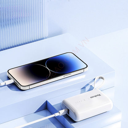 Yoobao LK-PD20 10000mAh 22.5W Fast Charge Mini Power Bank with Built-In Type C & Lightning Charging Cable, USB-A & USB-C Port for Phone, Tablet, Camera, iPhone, Android Smartphone, etc. - White / Purple / Blue | Powerbank