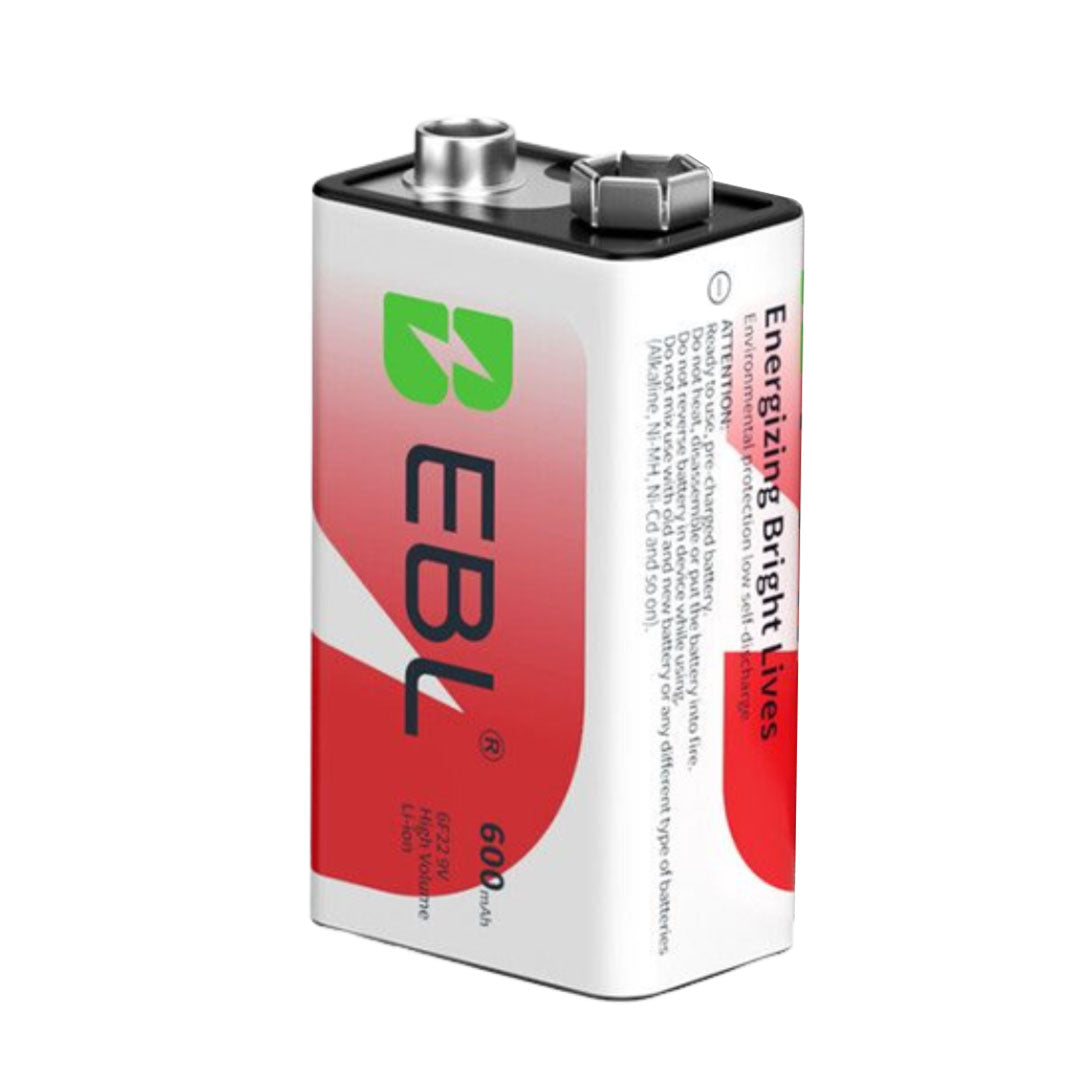 EBL 9V 6F22 600mAh High Volume Li-ion Lithium Ion Rechargeable Batteries with Up to 1200 Recharges, and Improved Low Self-Discharge for Portable and Emergency Electronics
