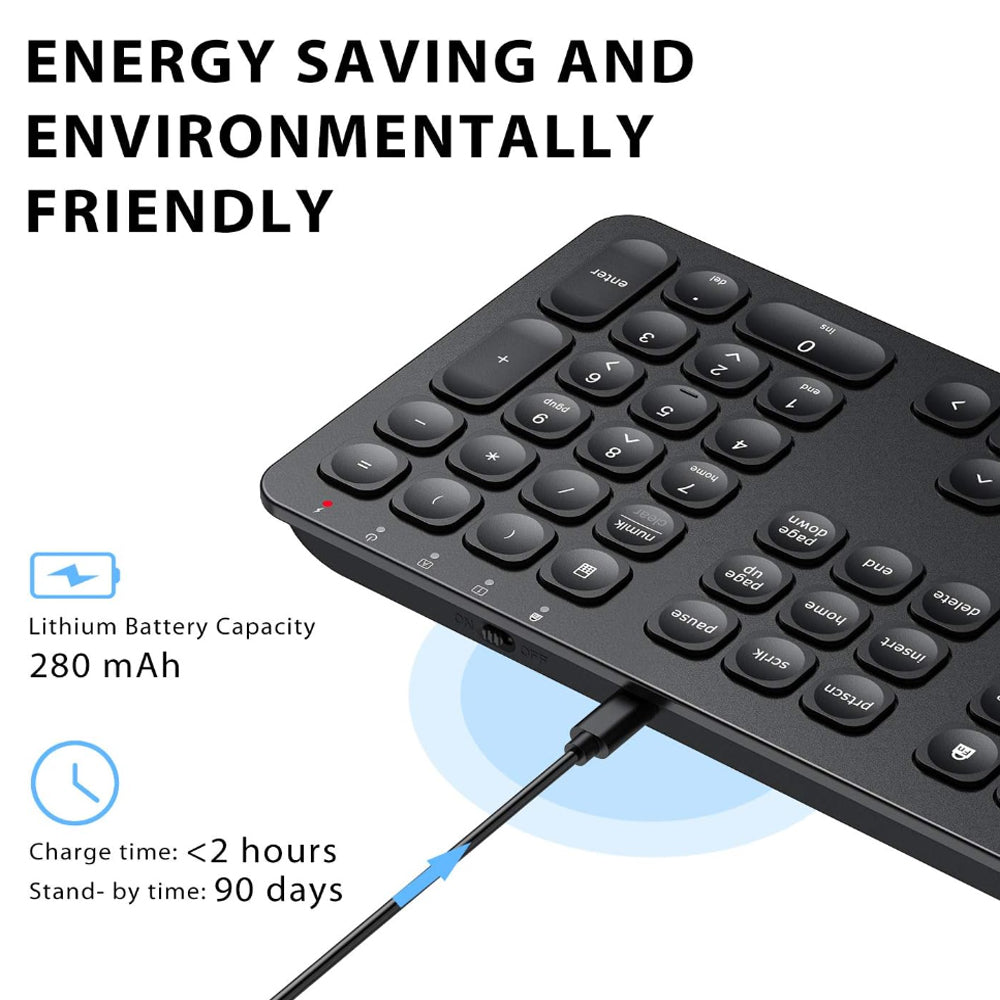 iClever GKA38B 110 Keys 2.4Ghz Wireless Keyboard with Scissor Type Switches, 280mAh Rechargeable, Max 33ft Connection, Ultra Thin Stainless Steel for Windows Mac Desktop PC Computer