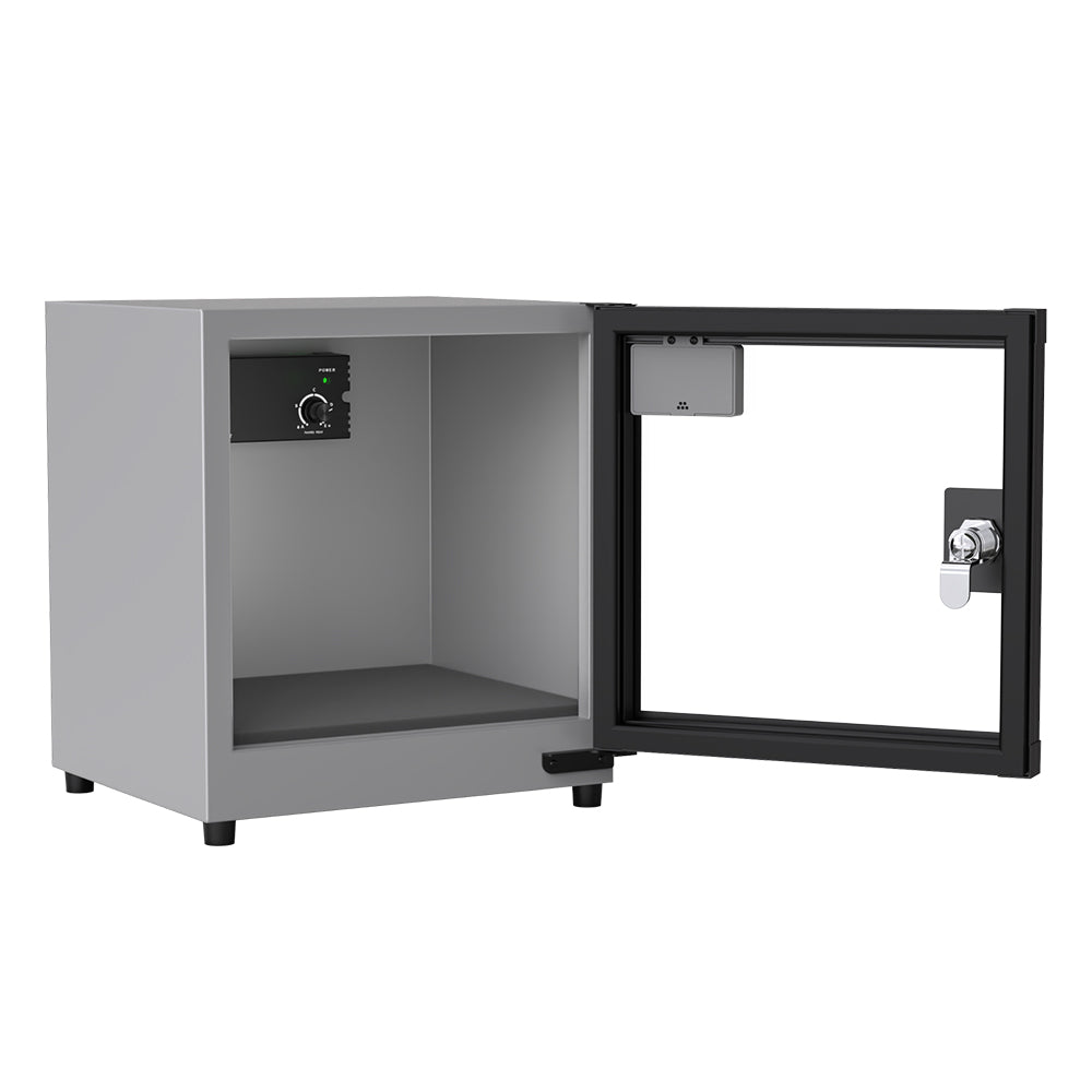 Andbon AB-18C 18L Electronic Dry Cabinet Moisture Proof Dehumidifying Box with 30-60%RH, Noiseless, Analog Digital LCD Display, Controller Knobs and Key Lock Security for DSLR Mirrorless Cameras & Lens Lenses | Metallic Grey, Silver Black, Amber Orange