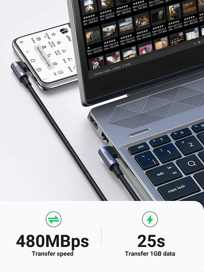 [CLEARANCE] UGREEN 100W 5A 1m Angled USB C Male to Male Nylon Braided Fast Charging Data Cable Charger with 480Mbps Transfer Rate for Laptop, Tablet, Phone, Camera, MacBook, iPad Pro, etc.