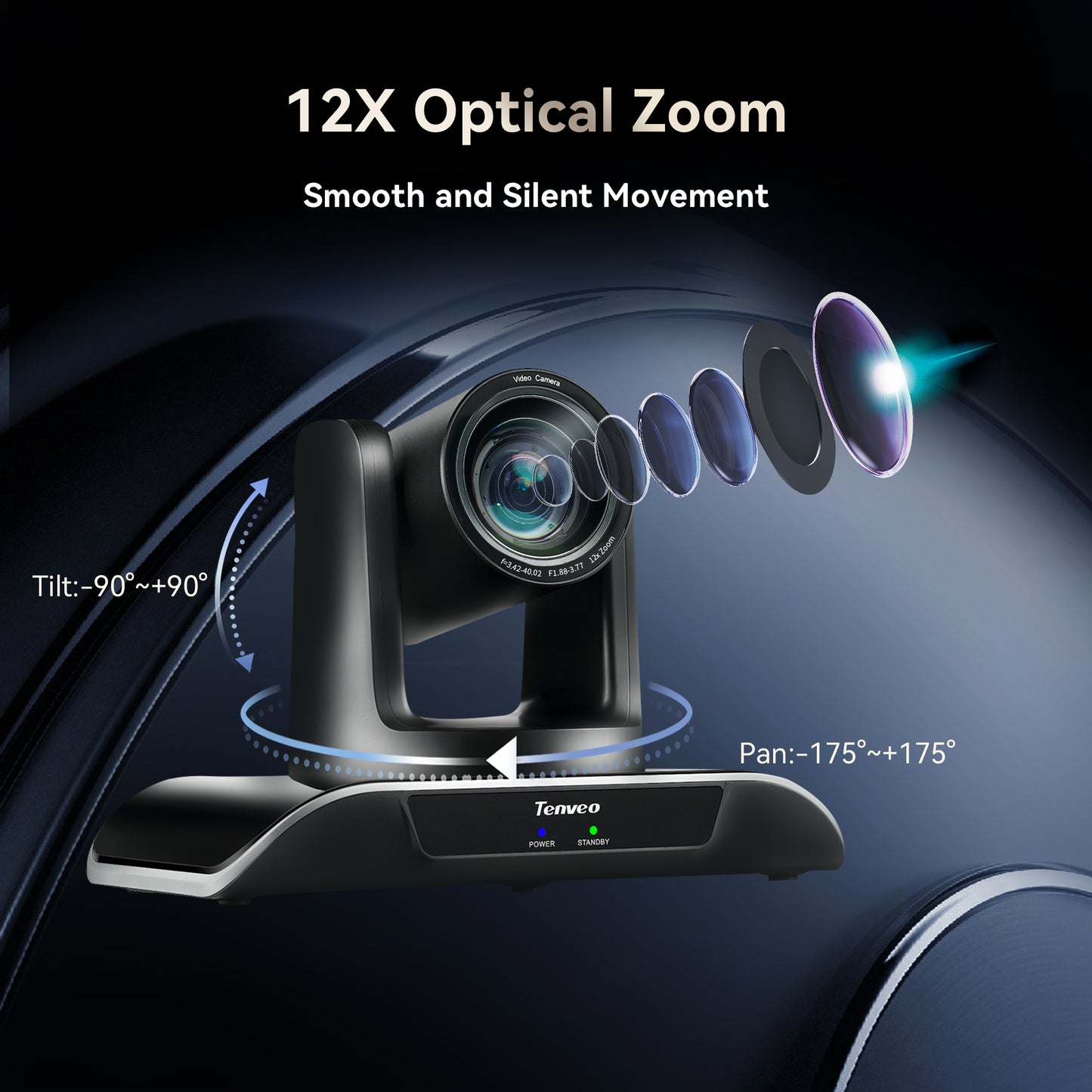 Tenveo Tevo 12X Zoom 8MP 4K Ultra HD PTZ Video Conference Camera - USB 3.0 / HDMI / RS232 / RS485 with IR Remote Control for Business Meeting, Events, Church, Online, Education, and Training Video Recording | VHDPRO12U-4K