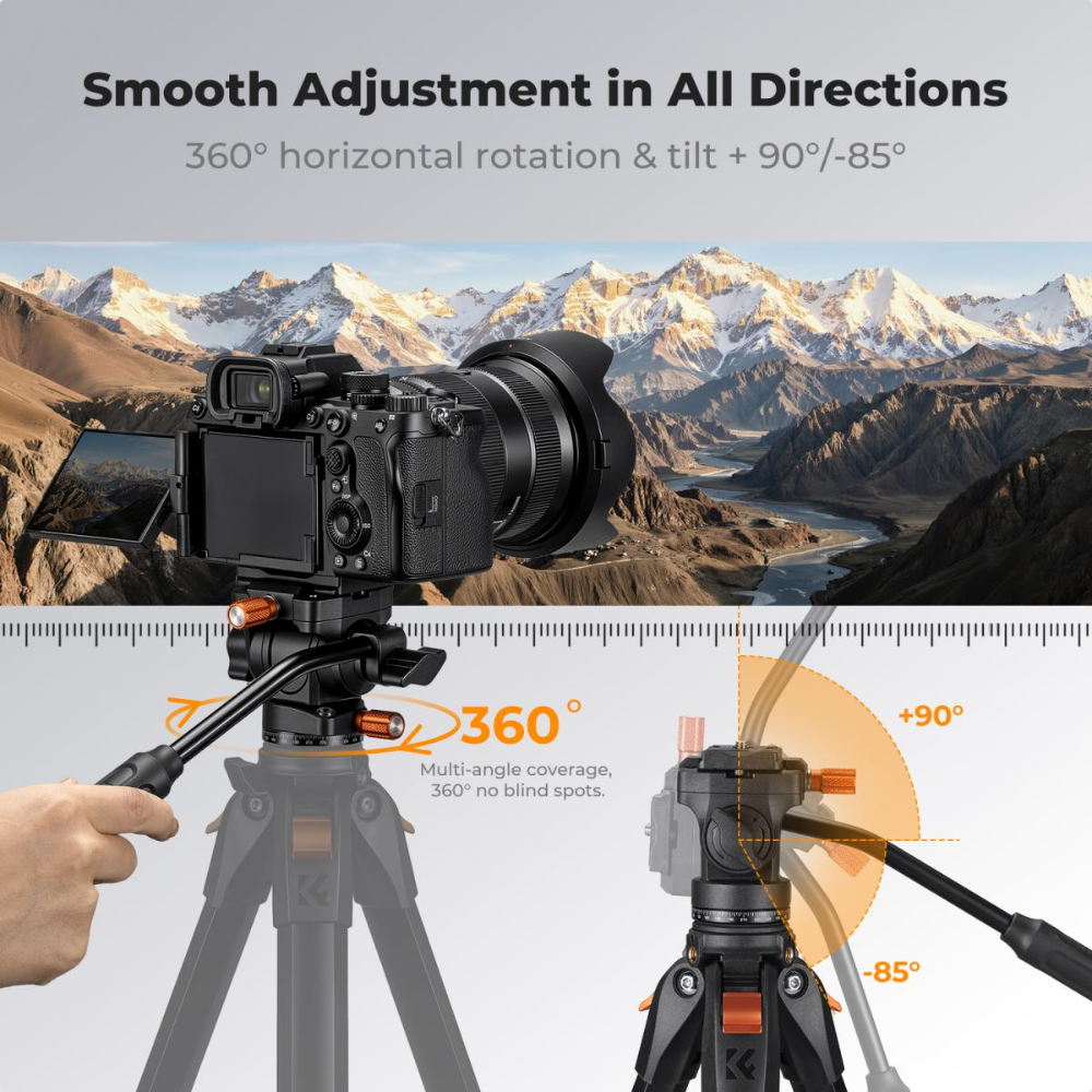 K&F Concept Fluid Video Head with 360° Pan, Quick Release Plate & 3kg Load Capacity
