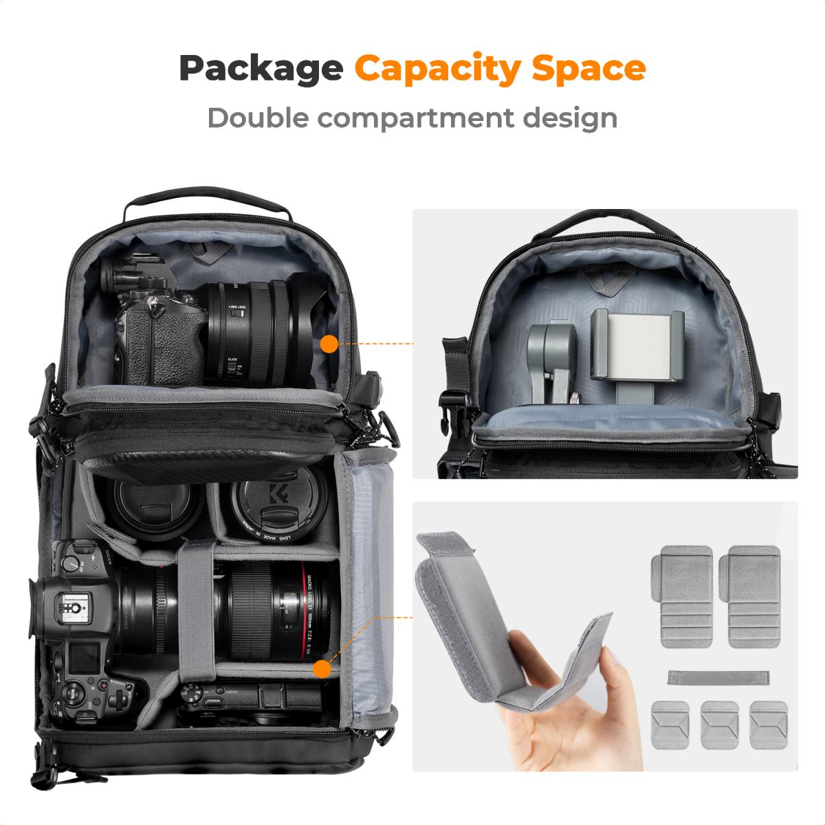 K&F Concept 10L Camera Crossbody Bag Single Sling Strap Hardshell Backpack for Travel & Photography Padded Dividers for Cameras, Lenses, Drones, Smartphones, Tablets & Accessories - Sony FUJIFILM Canon Nikon Panasonic Lumix DJI iPhone iPad - Black