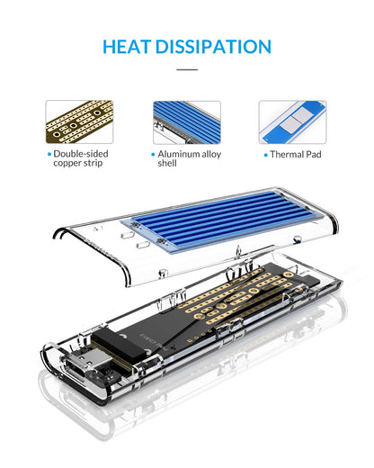 [CLEARANCE] ORICO M.2 NVMe SSD Solid State Drive Transparent Enclosure with USB 3.1 Type-C Output, 10Gbps Transfer Rate, 2TB Max Capacity for Windows, Mac OS, Linux | TCM2-C3