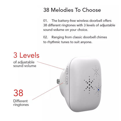 [CLEARANCE] DAYTECH DB28 Self-Powered Smart Wireless Doorbell Plug and Play AC 110V-230V 150m Long Range Door Bell Buzzer with Adjustable Volume, 38 Chimes and Tunes for Home Office Indoor and Outdoor Installation