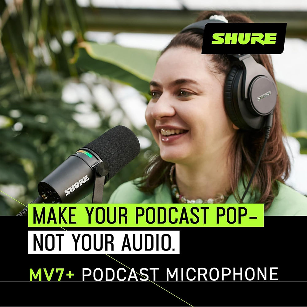 Shure MV7+ Podcast Microphone Dynamic Cardioid Broadcast Mic with 3 Pin XLR / USB Type-C Output LED Touch Panel, DSP & Reverb Compatible with Mac, Windows, iOS & Android for Musicians, Streamer and Podcasters