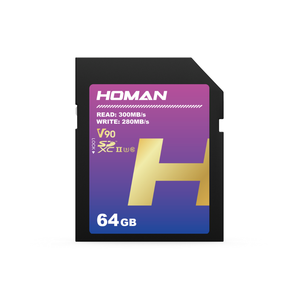 HOMAN 128GB 64GB SD Memory Card SDXC UHS-II U3 V90 Class 10 with 300MB/s Read | 280MB/s Write Speeds