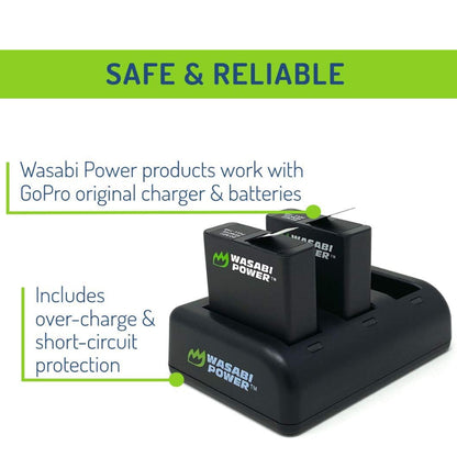 Wasabi Power (2-Pack) 3.85V 1220mAh Lithium Ion Battery and Triple Bay Charger Kit Battery Charger for GoPro HERO 5 / 6 / 7 / 8 Black Action Camera