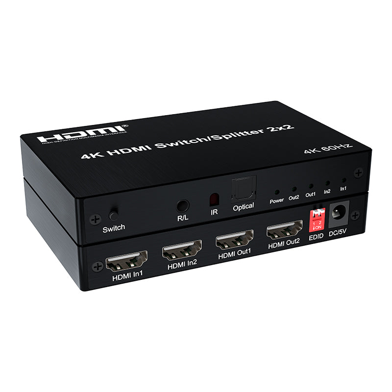 ArgoX 4K 60Hz HDMI Switch Splitter 2x2 / 2x4 Video Converter Ultra HD with EDID Switch, Audio Extractor, Support 3D, IR Control, 3.5mm Optical Fiber & R/L Audio for PC, PS5, Xbox, TV, Monitor, Projector | HDMX05-N HDMX06-N