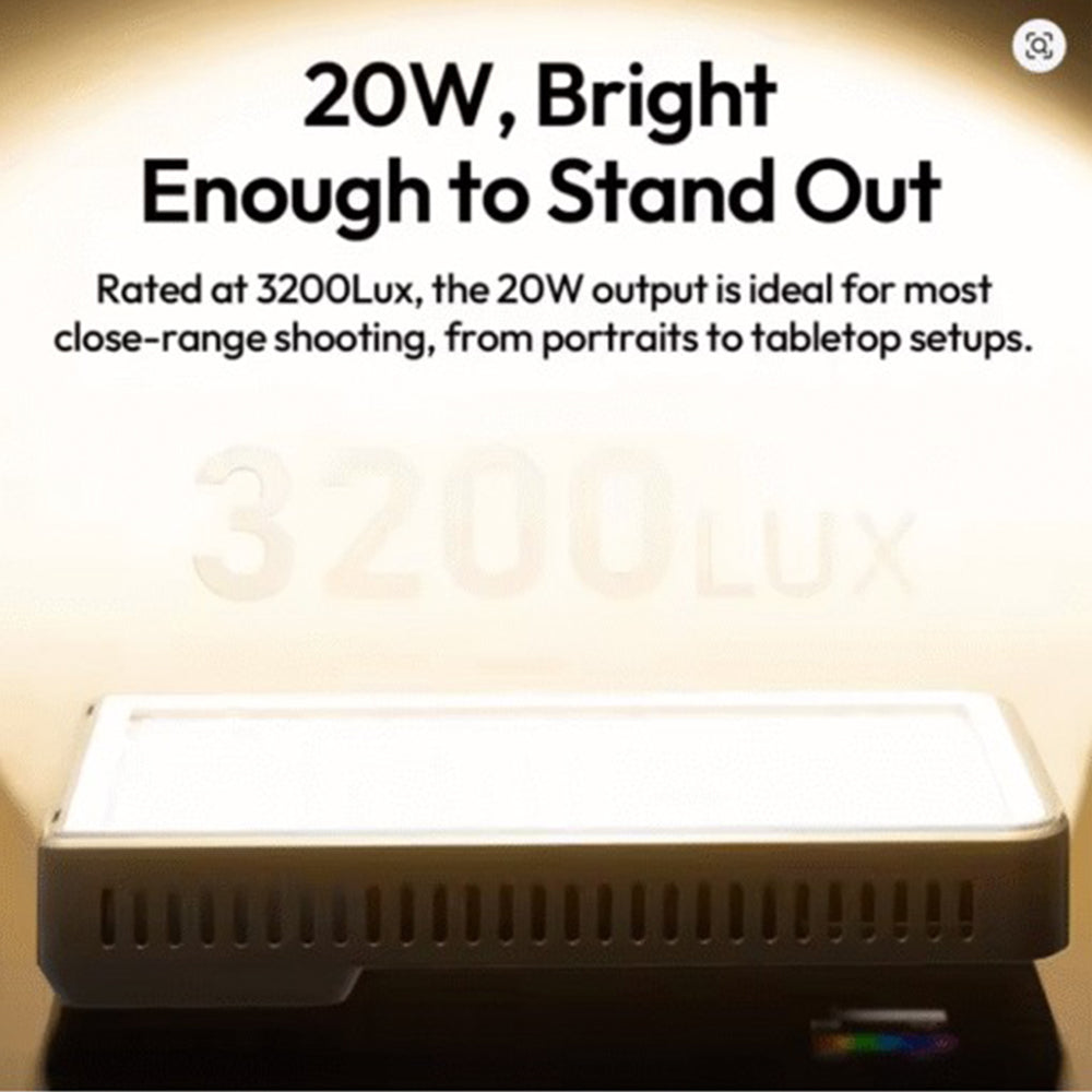 Ulanzi K20 RGB Full Color 20W Video LED Panel Light 1800-9000K CCT, 20 Built-in FX Effects, 1.44" Screen Display, 1/4" Cold Shoe Mount, USB-C Charging Port and Lightweight for Photography, Vlogging, Livestreaming and Travel | L207