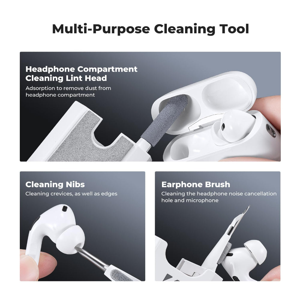 K&F Concept 8-in-1 Multi-Purpose Cleaner with Cleaning Nib, Cotton Swab, High Density Soft Brush, Liquid Solution, Key Puller, and Velcro Washable Super Fiber Cloth for Electronic Devices Laptop Camera Keyboard Desktop Computer