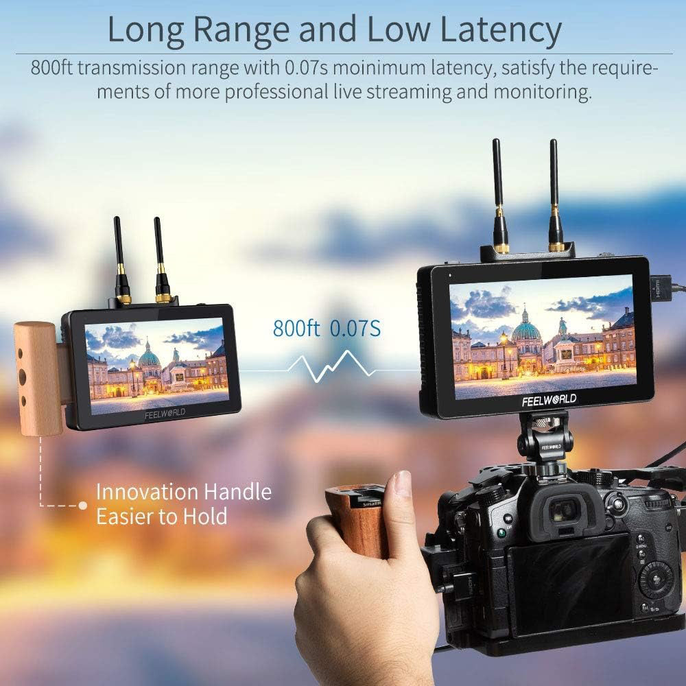 FEELWORLD FT6 FR6 4K HDMI (5.5-Inch) Wireless Video Transmission DSLR Camera Field Monitor Transmitter & Receiver Kit with 800m Transmission Range, Custom 3D LUT, Ultra-Low Latency, HDR Monitoring, Touch Screen Display, NP-F Battery Plates