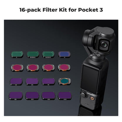 K&F Concept DJI OSMO POCKET 3 NO-X 16-in-1 Magnetic Effect Lens Filters with Screen Protector - Black Mist 1/4 & 1/8, UV, Anti-Light Pollution, CPL, ND32/PL, ND16/PL, ND8/PL, ND64/PL, ND8/16/32/64/128/256/1000 | Camera Accessories