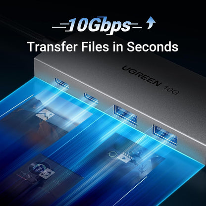 [CLEARANCE] UGREEN 4-Port USB 3.2 Hub Adapter with USB C / A Ports, 10Gbps Transfer Rate & Braided Cable Jacket for MacBook, PC, Desktop Computer, Laptop, Keyboard, Mouse, Card Reader, etc. | 30758