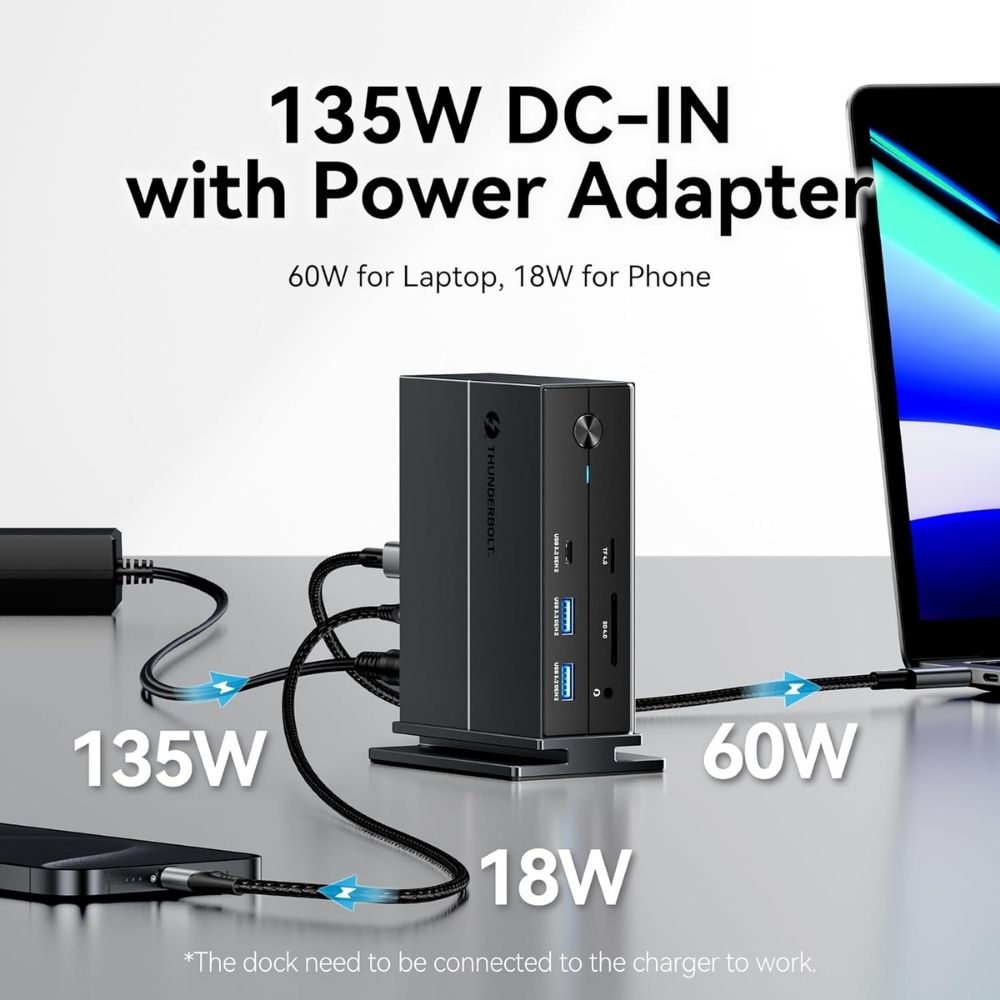 Vention TPFH0 Thunderbolt 4 14-in-1 Multifunctional Docking Station with 40Gbps Fast Transfer Rate, 8K 30Hz UHD, Intel Certified, PD 60W, 10Gbps USB 3.2 Type-C Gen 2, USB-A 3.2 Gen 2, 5Gbps USB-A 3.0, 3.5mm AUX, 1000Mbps, SD & TF Card Slot