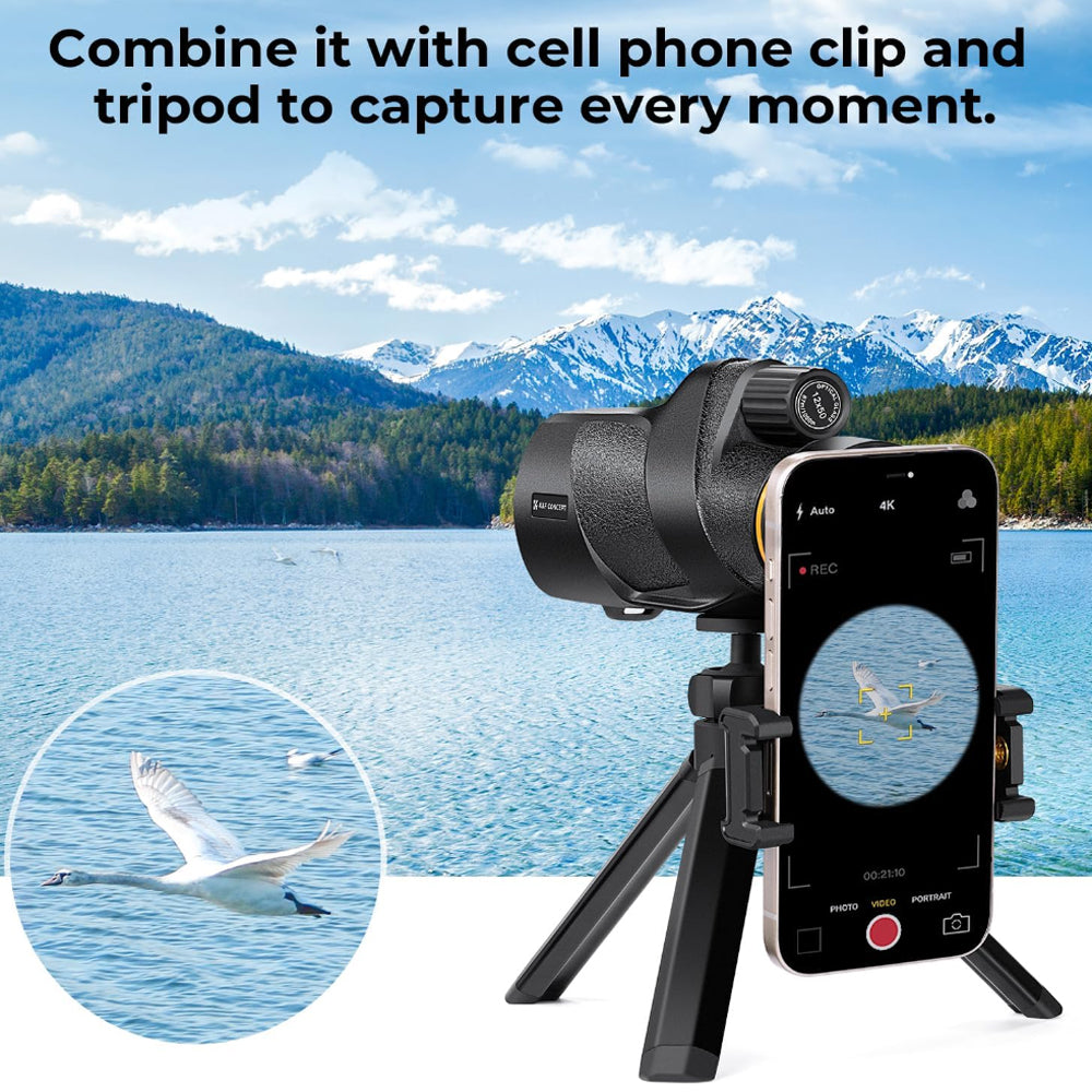 K&F Concept 80x100 Waterproof Monocular Telescope with Multi-Coated BAK-4 Prism Lens, Mobile Phone Mount Adapter, and Tripod for Outdoor Sports Hunting Hiking Camping Travel Photography