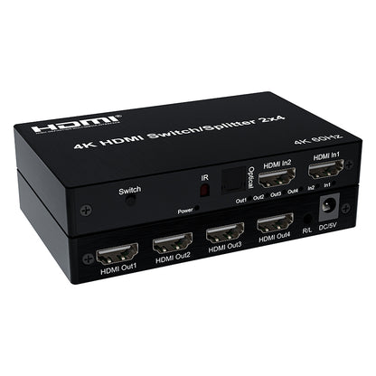 ArgoX 4K 60Hz HDMI Switch Splitter 2x4 Video Converter with EDID Switch, Audio Extractor, Support 3D, IR Control, 3.5mm Optical Fiber & R/L Audio for PC, PS5, Xbox, TV, Monitor, Projector | HDMX06-N