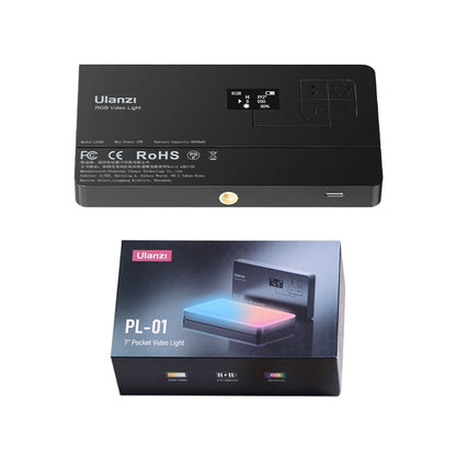 Ulanzi LT002 7" RGB LED Video Light 2500K-9000K Pocket Fill Light with 120 Degree Lighting Angle, 10W 4000mAh Battery Capacity, Scene Light Effects, 1.5m Type C Power Cable, Soft Light Hood, Honeycomb Cover & Magnetic Patch B01002
