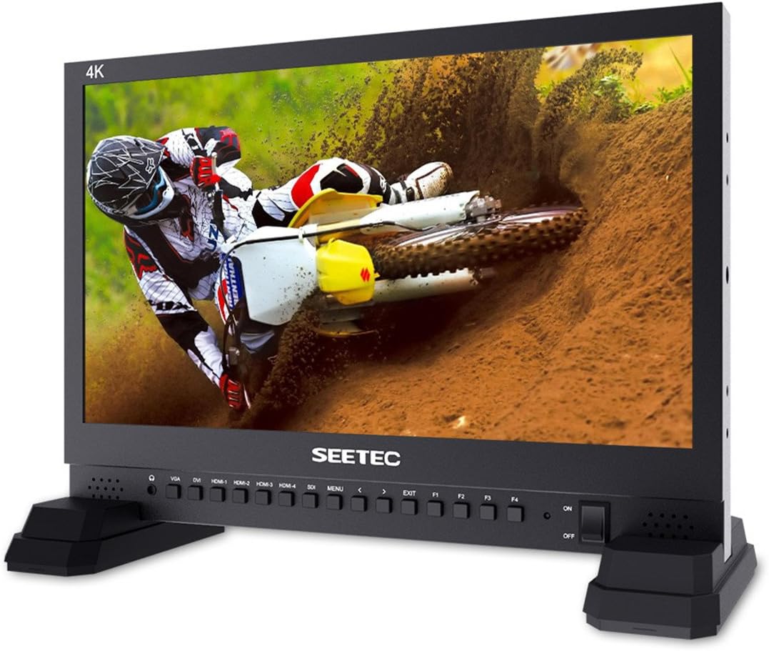 Feelworld SEETEC 4K UHD 15" LCD Multi Camera Studio Director Broadcast Monitor with Quad View Display Video Source, SDI, HDMI, DVI, VGA Ports and L/R Audio Input for Live Streaming and Broadcasting